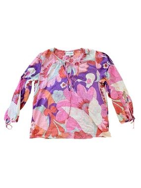 Antik Batik Bahia Pink Floral Cotton Voile Boho Blouse Medium 40 Paris